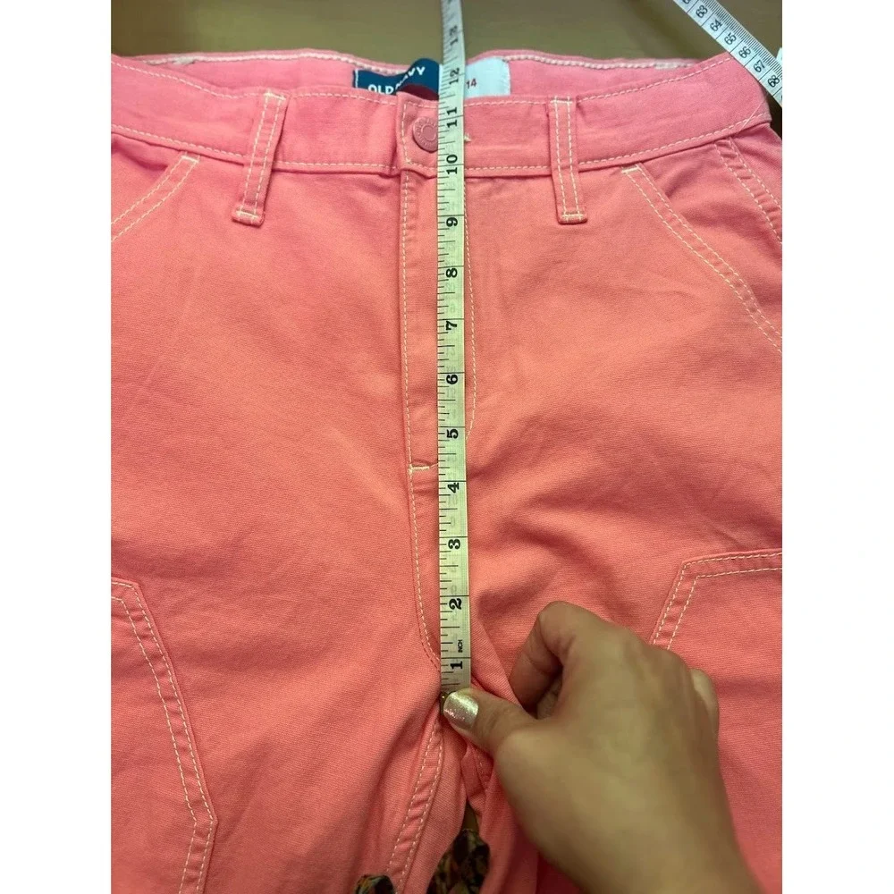 Old Navy Girls Pink Carpenter Pants High Waisted Utility Canvas‎ Size 14 NWT